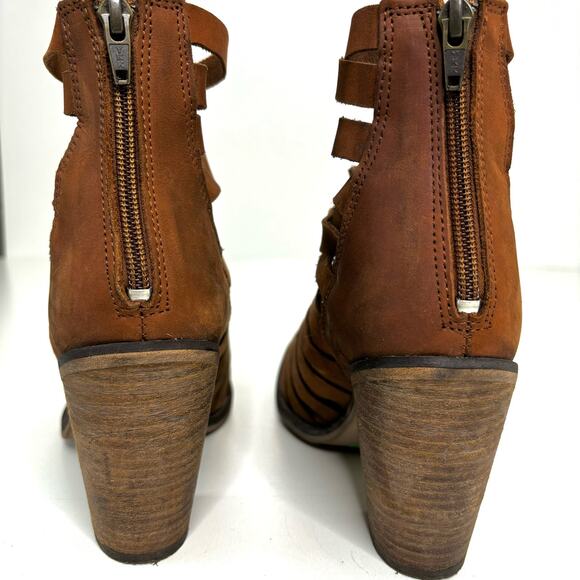Free People Hybrid Strappy Stacked Heel Leather Ankle Boots Brown 41, 10 - Picture 4 of 9